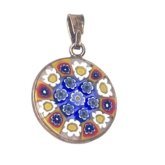 VTG 2225 VI Vincenza Italy Millefiori PENDANT For Necklace 925 Silver 20mm Round - Picture 1 of 6